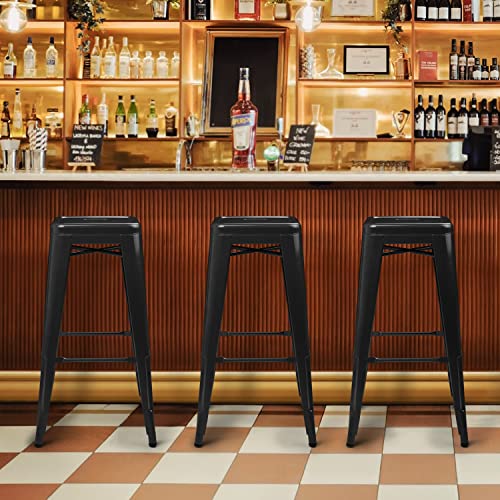 Monibloom 30 Inch High Indoor Stackable Stools, Set Of 4 Backless Industrial Metal Stackable Metal Bar Stools Kitchen Counter Stools Chairs, Black #TOP1
