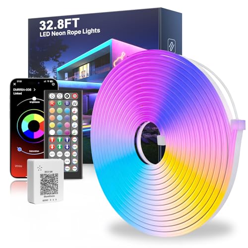 Mexllex LED Neon Rope Lights 10M, Flexible RGB LED Strip with App & Remote Control, Music Sync Colour Changing Waterproof Lighting for Bedroom, Gaming & Home Decor