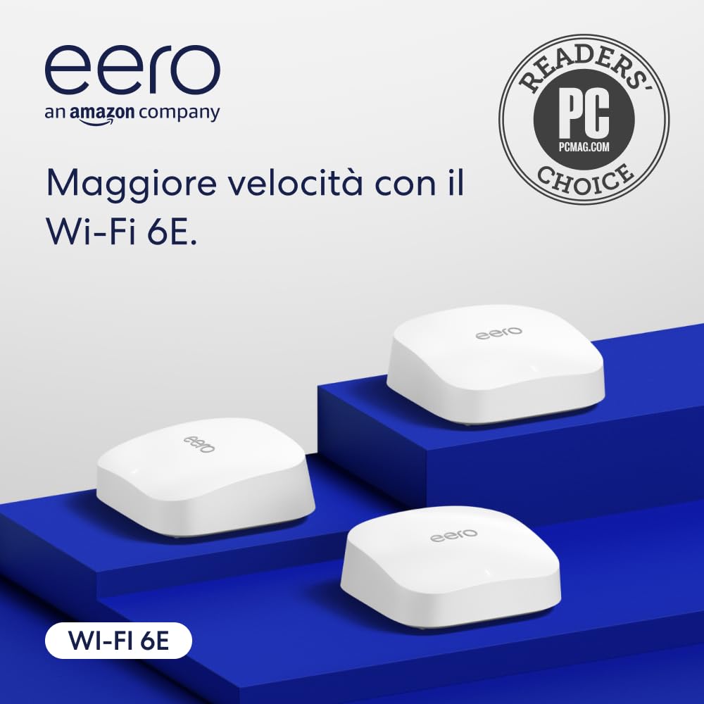 Router wi-fi mesh Amazon eero Pro 6E | Ethernet 2,5 Gbps | Fino a 560 m² | Connessione di oltre 100 dispositivi | Ideale per streaming, lavoro e gaming | Confezione da 3 | Modello 2022