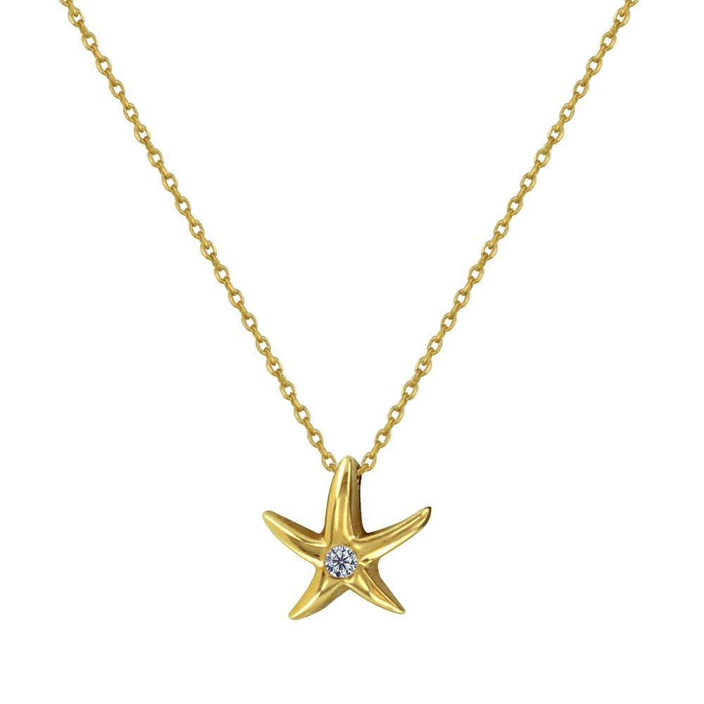 Gold Plated Necklace Starfish and Rhinestone