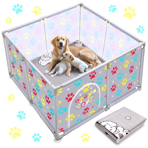 Parco quadrato + tappetino per animali in acciaio inossidabile e tela resistente, recinto, scatola di sottofondo per cani grandi, gatti piccoli animali, grigio