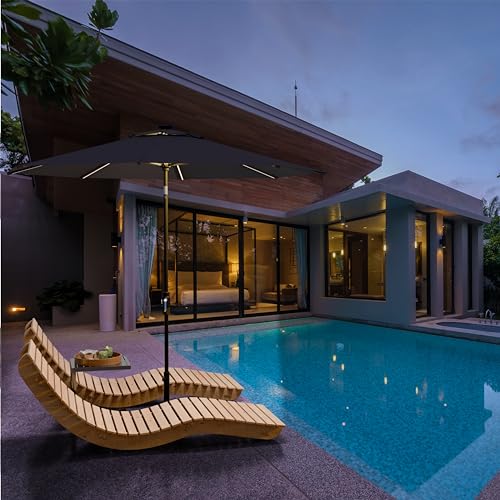 Image of Midtown Umbrellas LED Swilt - 9 Ft Solar LED Patio Umbrella, Navy Canopy