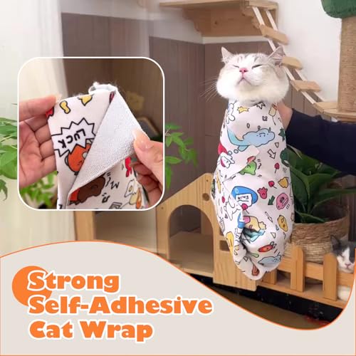 Image of Cat Grooming Wrap, Cat Wrap Self-Adherent, Anti-Scratch Anti-Bite, Anti-Escape Grooming Bag for Cats Nail Clipping, Ear Cleaning, and Teeth Brushing (19.7 x 19.7 inch Cow Pattern)