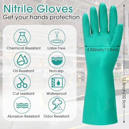 Image of Potchen 40 Pairs Chemical Resistant Gloves 15 Mil Nitrile Gloves,Large | Reusable Green Rubber Gloves for Cleaning, Resist Household Acid, Alkali And Oil,long Cuff Arm Protection, Dishwashing