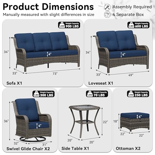 Image of 7 Piece Outdoor Wicker Patio Furniture Set, Outdoor Swivel Rocker Patio Chairs Set with Thickened Olefin Cushions, High Back and Deep Seating, Hand-Woven PE Rattan for Porch, Deck