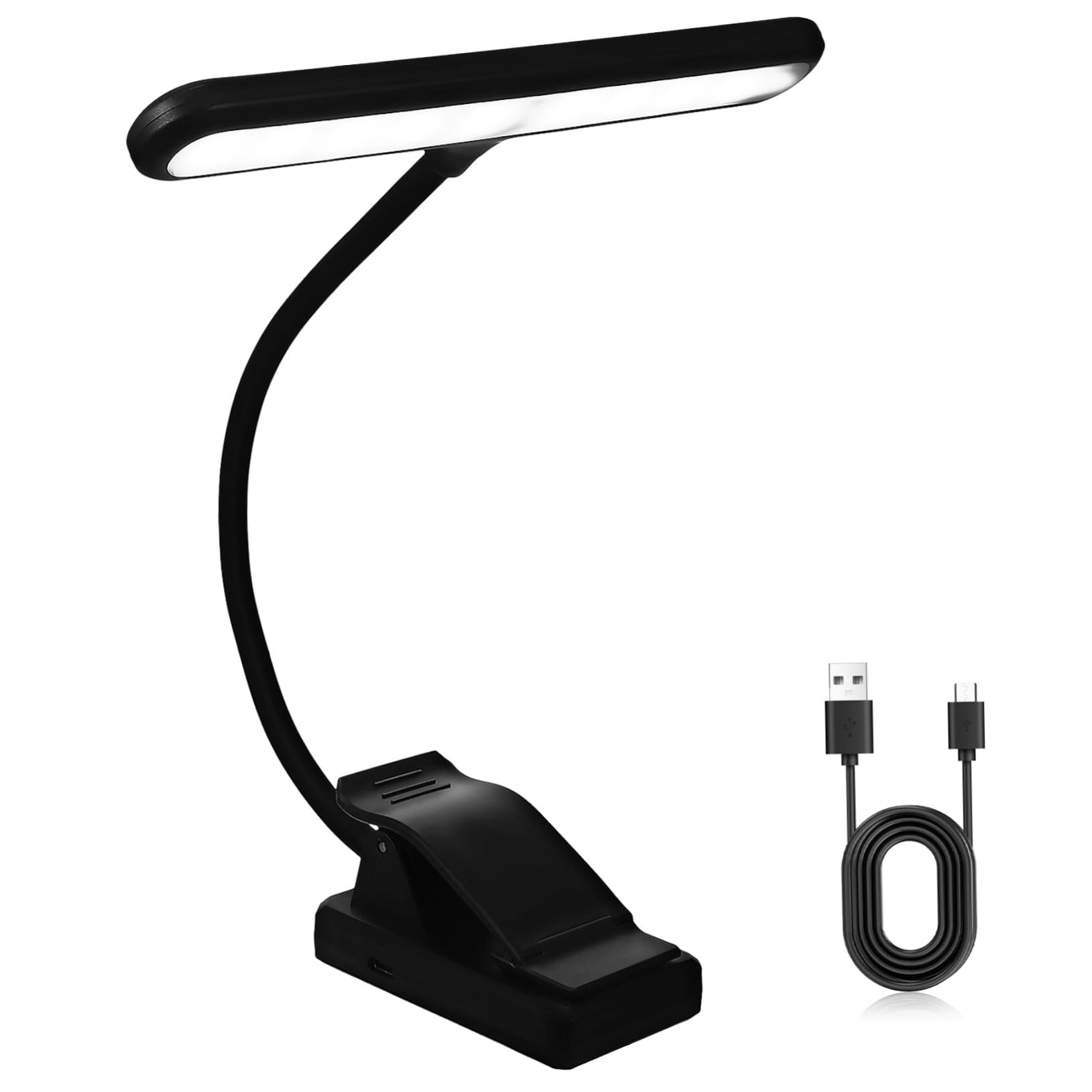 Lámpara de Lectura LED Clip Recargable Xy-2069, Luz para Atril y Piano Vertical, 6 Niveles de Brillo Ajustable, Batería Integrada para Música y Estudio