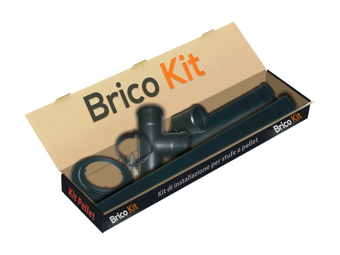 Canna Fumaria Kit Tubi Stufa a Pellet DN 80, Canale da Fumo con Elementi Componibili Rigidi in Acciaio al Ferritico, Nero Opaco, Spessore Minimo 8/10mm, Conforme Standard Marcatura CE | Brico Kit