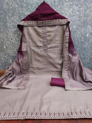 Image of HMP Fashion Womens Bombay Cotton Embroidery Tie Cotton Unstitch dress Material With Chanderi lace bordered Dupatta