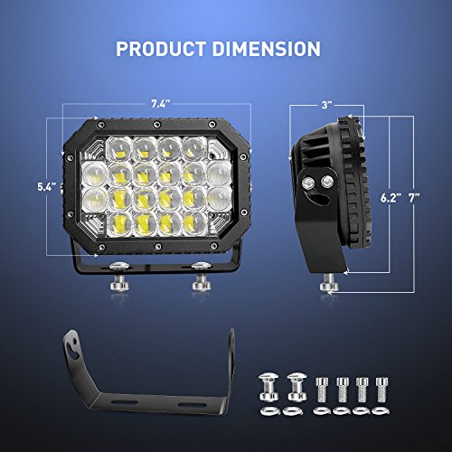 Image of Nilight - 14039C-B LED Light bar 2PCS 7.4Inch 100W Spot & Flood Combo 8000LM 5D Square Off Road Fog Driving Lights Roof Bumper Work Light