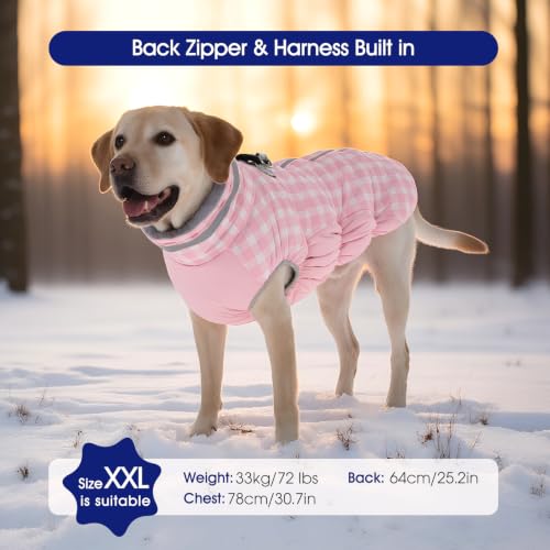 Image of FUAMEY Dog Winter Coat Fleece Warm Large Dog Coat with Harness Built in
