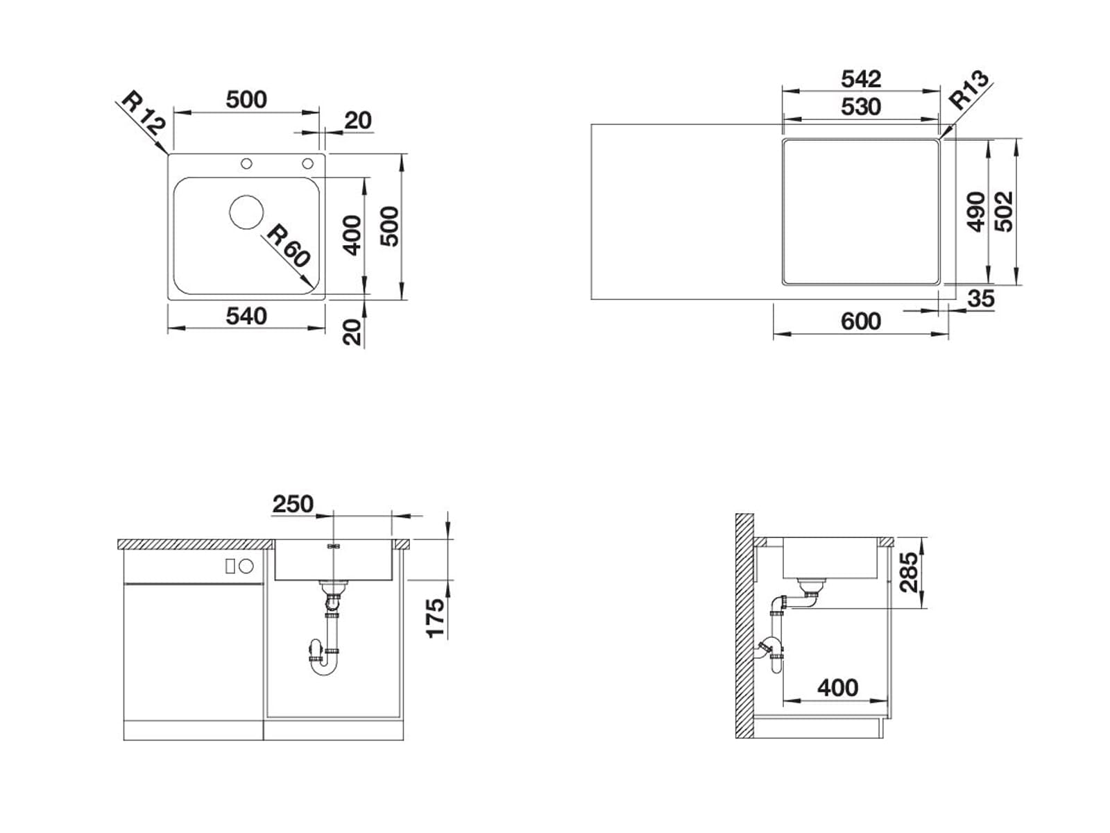 Blanco 526355 | Fregadero de cocina de acero inoxidable SUPRA 500-IF/A | Color : acero inoxidable