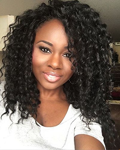Aunty Fumi Curly Human Hair Lace Front Wig 16inch Natural Black Color Virgin Malaysia Human Hair Wigs with Bleached Knots Baby Hair (16inch)