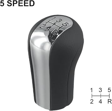 Gear Shift Knob Leather and Metal Chrome Black for Toyota Corolla 1992-2009 for Verso 2002-2009 RAV4 1992-2009 Yaris for Vitz 1999-2005 Aygo 2005-2014 for Avensis 1997-2008(5 Speed)