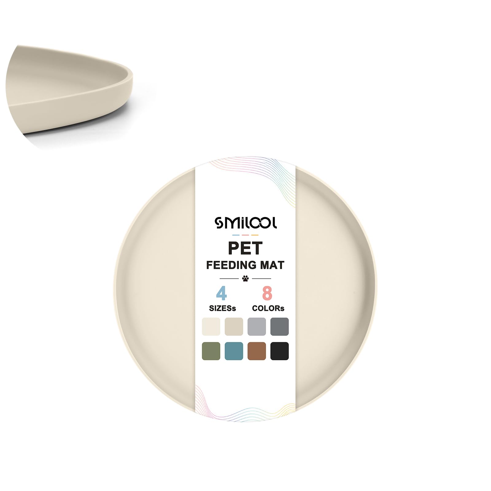 SMILOOL Waterproof Silicone Pet Food Mat with Raised Edge for Dog & Cat