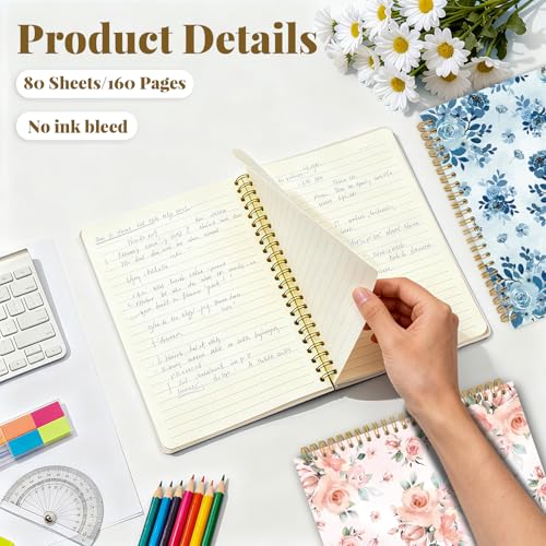 Image of Floral Spiral Journal Notebook Set, 2 Pcs Watercolor Flower Themed Spiral Bound Notebooks, Aesthetic Journals for Women, Notepad (8.2*6.2 inch) for Work Office School Student Teacher Daily Note Taking