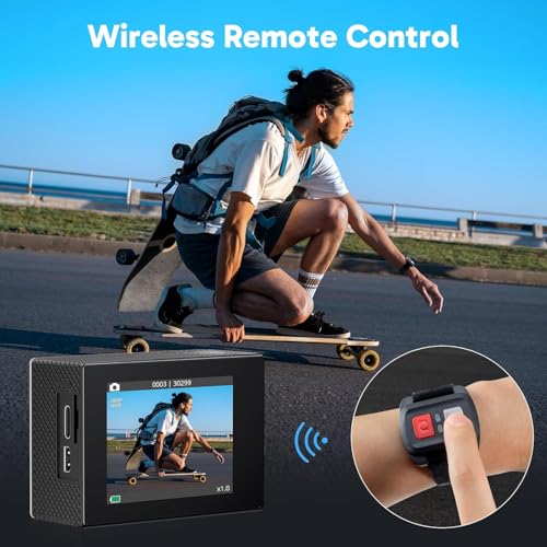 AKASO EK7000 4K30FPS 20MP WiFi Action Camera with EIS Ultra HD Underwater Camera 131FT Waterproof Camera Remote Control 4X Zoom Support External Microphone Silver