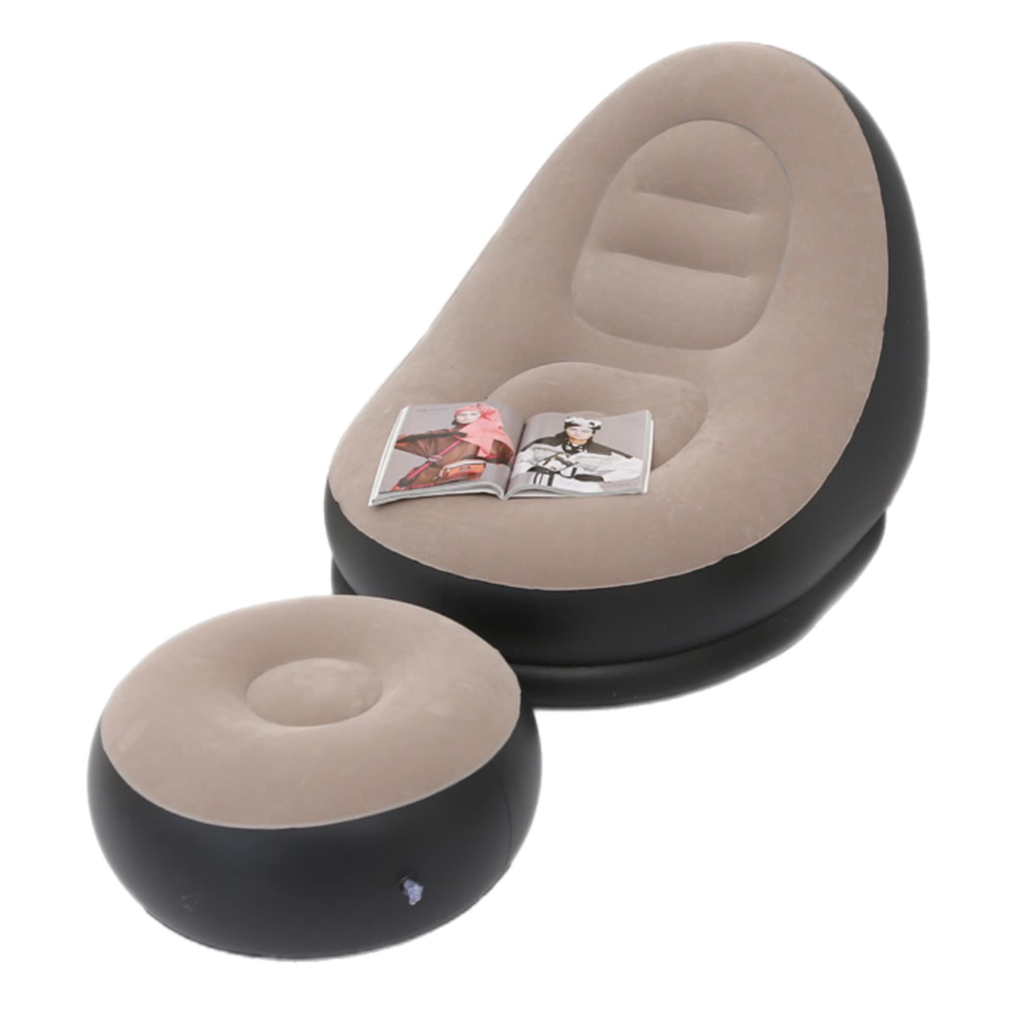Set poltrone gonfiabili poggiapiedi morbido peluche per interni esterni crema