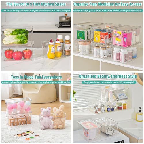 Image of 6 Pack Medium Clear Storage Bins with Lids, Acrylic Arts and Craft Storage Containers, Stackable Clear Plastic Craft Storage Bins with Handles for Pantry Organizers and Storage, Kitchen, Fridge,Office