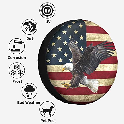 Spare Tire Cover Bald Eagle American Flag Tire Covers Protector Wheel Tire Covers Weather-Proof for Trailer RV SUV Truck Camper Travel Trailer Accessories Polyester (Bald Eagle, 15inch) - Image 3