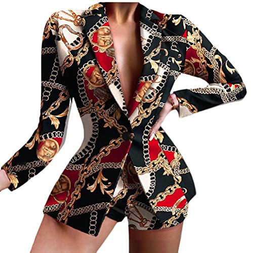 ORANDESIGNE Conjunto de Chaqueta de Punto y Pantalón Corto con Solapa y Blazers para Mujer Traje Delgado y Sexy Conjunto de Traje de Dos Piezas Formal Oficina de Negocios 2 Piezas B Negro XXL