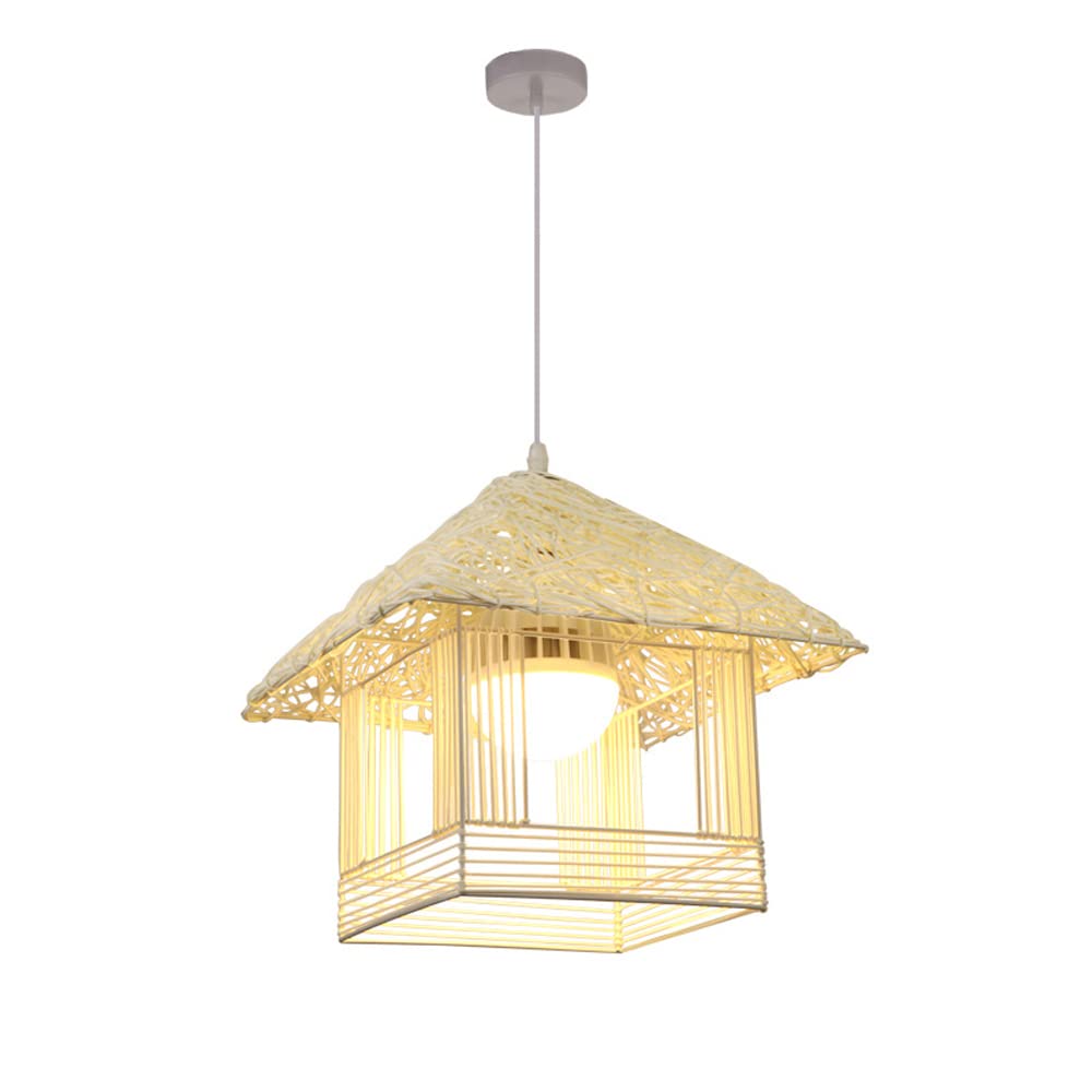 Lampy wiszące sufitowe, ręcznie pleciona rattanowa lampa wisząca, wiklinowa latarnia sypialnia żyrandol do salonu, kreatywność rattanowa klatka dla ptaków odcień lampa sufitowa do wyspy kuchennej 30 c