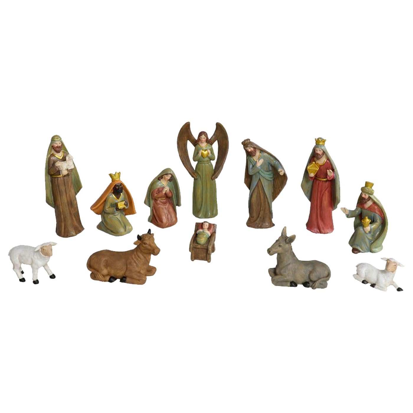 Acan Tradineur - Set de 12 Figuras de Nacimiento para Belén, Resina, Nacimiento, Pesebre, Adornos, Decoración Tradicional, Navidad - 21 cm
