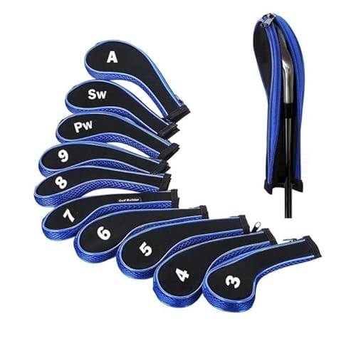 Golfoy Basics Zipper Golf Iron Covers - Blue/Black (10 Pieces)