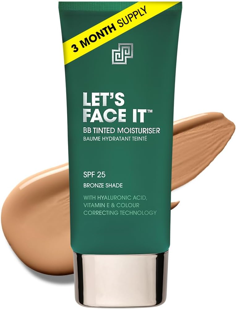 – Shakeup Cosmetics Mens BB Tinted Moisturiser, Vegan Makeup for Men, Natural Coverage for Redness & Blemishes, 24hr Moisturisation with SPF, Easy Application, Bronze Shade, 50ml. Aka. LET'S FACE IT