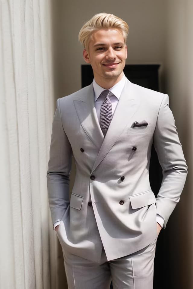 Men's Suits Double Breasted Bespoke Peaked Lapel Formal Blazer Slim Fit 2 Piece Jacket Pants4