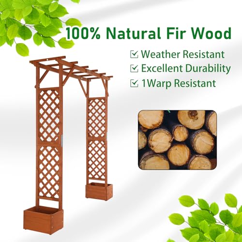 VINGLI-Wooden-Garden-Arbor-with-Planter-Wedding-Arch-for-Ceremony-Wood-Garden-Arbour-Trellis-for-Plant-Climbing-Pergola-for-Garden-Backyard-Lawn-Outdoor VINGLI Wooden Garden Arbor with Planter Wedding Arch for Ceremony Wood Garden Arbour Trellis for Plant Climbing Pergola for Garden Backyard Lawn Outdoor