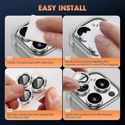 Image of Glitter Diamond Camera Lens Protector for iPhone 16 Pro / 16 Pro Max / 15 Pro / 15 Pro Max Natural Titanium UHD 9H Tempered Glass, Sparkle Crystal Design Camera Guard Scratch Resistant, Case Friendly Camera Cover