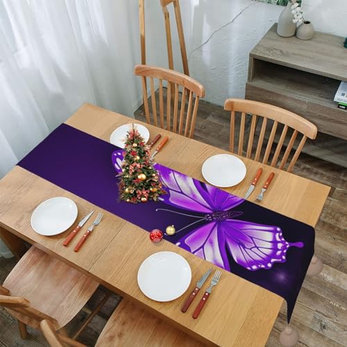 Chemin de table avec franges chic et papillons violets - Finition de qualité - 2