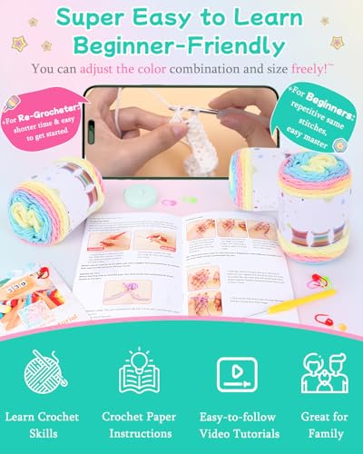 Image of Aeelike Crochet Blanket Kit for Beginners-Rainbow Granny Squares Stripe Blanket, Complete Crochet Kit for Adults w Gradient Yarn & Instructions, Easy Learn to Knit for Beginners