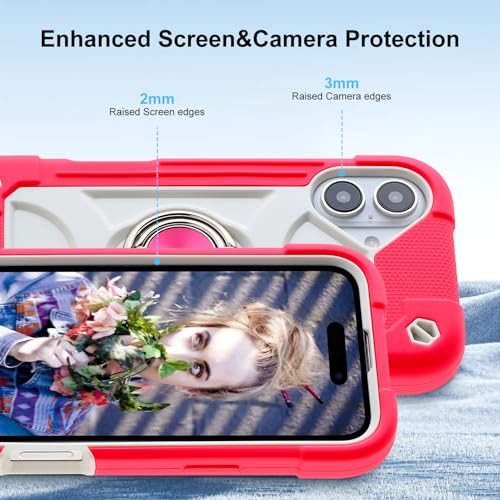 Image of MARKILL Compatible with iPhone Case with Ring Stand, Military Grade Drop Protection Full Body Rugged Heavy Duty Protective Durable Cover iPhone. (Hot Pink, iPhone 16 6.1 inch)
