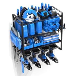 KIKETECH Power Tool Organizer Storage – Wall Mount, 4 Layers Heavy Duty Drill Holder with Charging Station, Utility Screwdriver Rack & Metal Tool Shelf with Battery Holder, Gift for Men