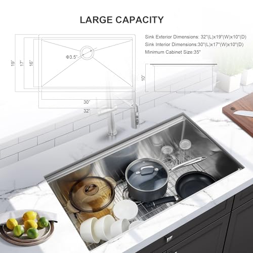 Suncano Undermount Kitchen Sink 32x19x10 Inch, Stainless Steel Large Single Bowl Workstation Sinks with 5 Accessories by suncano - Used condition - Image 6