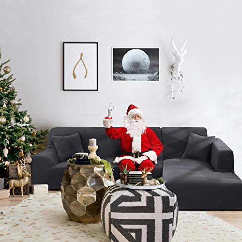 TAOCOCO Water Resistance Sectional Couch Covers 2pcs L-Shaped Sofa Covers Stretch Sofa Slipcovers with 2pcs Pillowcases L-Type Polyester Fabric Softness Sofa Covers 3 Seats +3 Seats (Lead Grey)