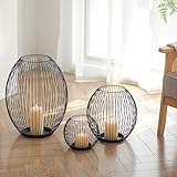 Sziqiqi Windlicht Schwarz Metall Groß: 45/30/15 cm Kerzenhalter Laternen Boden für Stumpenkerzen - Kerzenständer Modern Hoch 3er Set für Home Deko Wohnzimmer Balkon Badezimmer Weihnachten