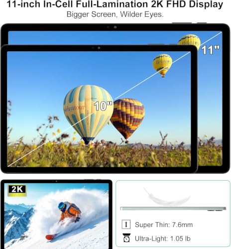 Image of 2026 11 inch Android Tablet with Gemini AI, 2-in-1 Tablet with Keyboard and Pen, 18GB RAM 128GB ROM 1TB Expand, 2K Display Octa-Core, 13MP Camera 9000mAh Battery, GPS Face ID, Quad Speakers