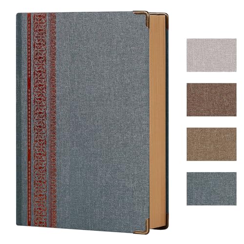 Vintage Hardcover Notebook A5 Journal – 384 Pages Thick Kraft Paper (100 GSM), Linen Fabric Cover with Gold Corner Protectors, Classic Retro Writing Journal for Men and Women, Travel Diary,