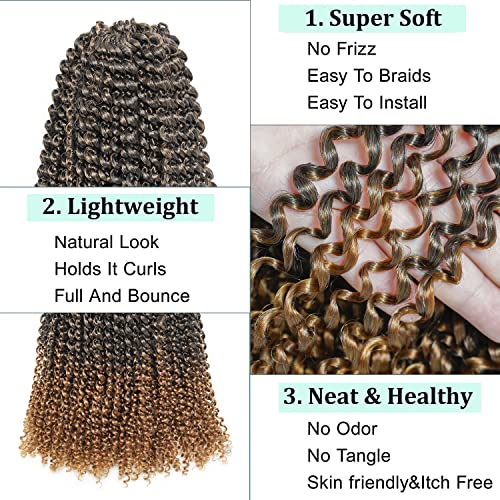 Passion Twist Hair 18 Inch 7 Packs Passion Twist Crochet Hair Water Wave Crochet Hair For Faux Locs Spring Twist Butterfly Locs Bohemian Curly Synthenic Braiding Hair Extension (18”, T27-7P) #TOP2
