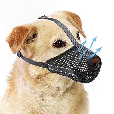 Dog Muzzle for Large Medium Small Sized Dogs, Soft Mesh Dog Mouth Guard Reflective Large Breathing Hole Full-Covered Adjustable Strap & Elastic Buckle, Breathable Drinkable Anti-Biting Barking Chewing