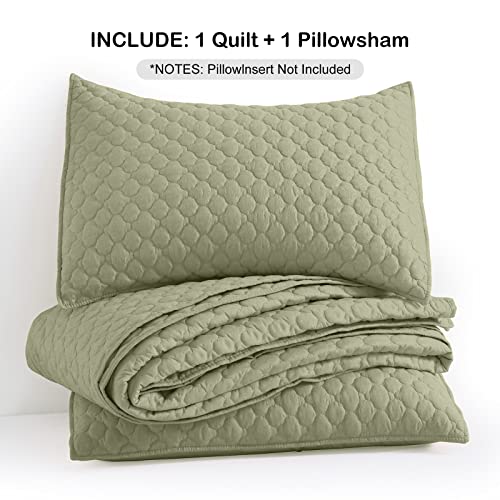 Quilt Set Twin Size Olive Green Bedspread, Modern Style Quilted Clouds Pattern Soft Coverlet Set Lightweight Microfiber Quilted Bedspread For All Season,2 Pieces Includes 1 Quilt And 1 Pillow Sham #TOP6