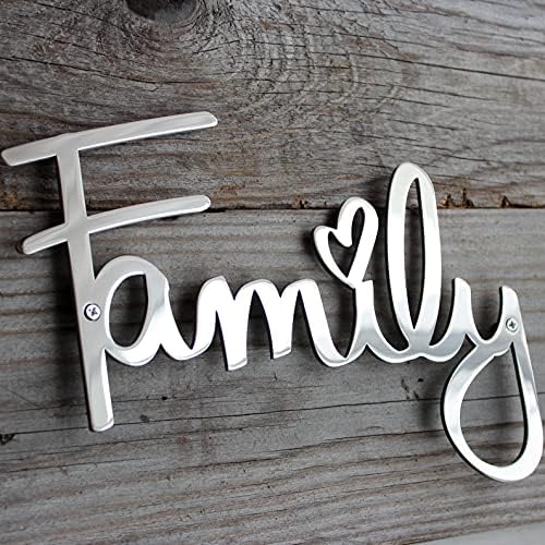 Metal Family Sign for Home Decor Wall, Silver Wall Decor for Living Room with gift box, Adornos para Sala, Family Wall Decor for Living Room, Plaques, Art, decoraciones para salas de casa, Polished Stainless Steel, 9.45" x 6.9"