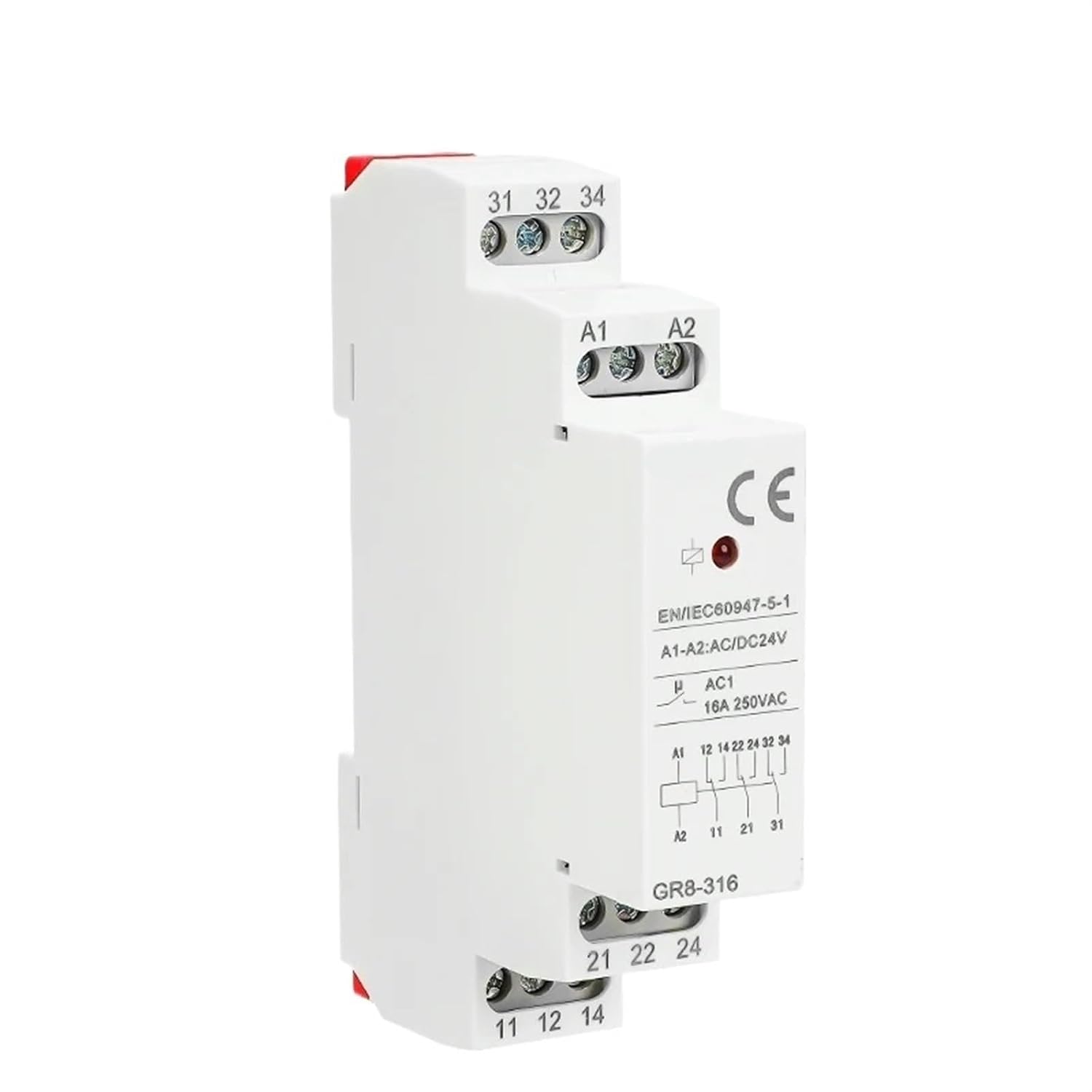 Din Rail Type GR8 AC 12V 24V 48V Switch Relay Intermediate Relay Auxiliary Relay 8A 16A Approved(ACDC12V,GR8-316)