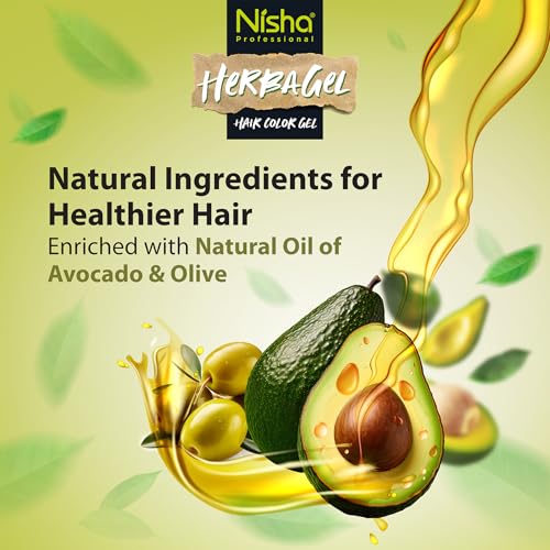 Image of Nisha Herba Care Hair Colour & Beard Colour Gel 200ml (100ml Colorant + 100ml Developer), Original Black, 100% Grey Coverage, No-Ammonia, Long Lasting, Professional Dye for Men & Women, Vegan, No Parabens
