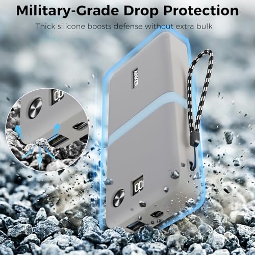 YWXTW Silicone Case for Anker Power Bank (20,000mAh/87W) - Shockproof Drop-Resistant, Travel Protective Cover with Lanyard | LCD Display Visible | Impact Protection for Anker Power Bank A1383 (Grey) by YWXTW - Used condition - Image 3