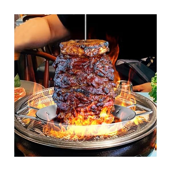 Fengzhe Al Pastor Skewer for Grill：Stainless Steel Vertical Stand, Brazilian Spit Stand with removable 3 Spikes, 2 Brushes, Anti-scalding Fittings, Fat Separator Tray, for Tacos Al Pastor, BBQ - Image 5
