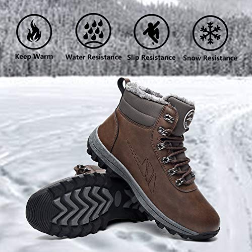 Mehoto Men Winter Snow Boots, Soft Warm Sole Fur Lined Waterproof Anti Klip Ankle Boots Hiking Climping Walking Booties, Brown #TOP4