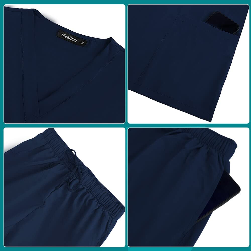 niaahinn Scrub Set for Women Nursing Work Scrub Uniform Pocket Unisex Short-Sleeve V-Neck Suit Clinic Nurse Uniform Set